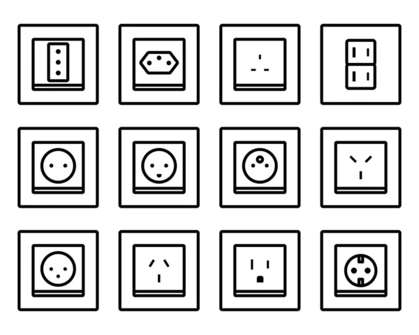 Elektriciteit Icoon Set Editable Bold Outline Design Vector Illustratie — Stockvector