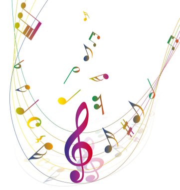 Müzikal notalardan oluşan müzikal tasarım. Gölge şeffaftır ve sadece beyaz değil, her renge uygulanabilir. Beyazda izole edilmiş zarif yaratıcı tasarım. Vektör illüstrasyonu.