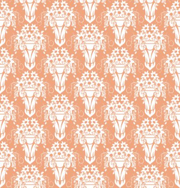Damask Kusursuz Vektör Deseni. Kraliyet Barok Tarzı Arkaplan Dokusunda Zarif Tasarım. Çiçek ve Girdap elementi. Tekstil Yazdırma ve Duvar Kağıdı için ideal.