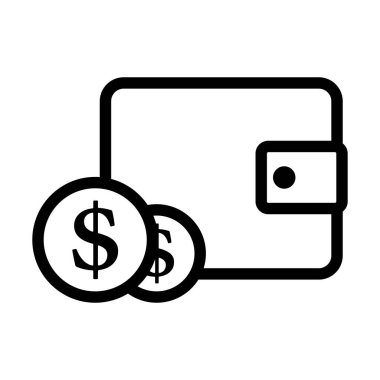 Çanta Simgesi 'nin önünde iki altın sikke. Düzenlenebilir genişlikte kalın tasarım. Vektör İllüstrasyonu.