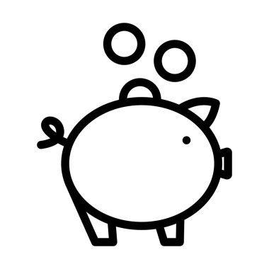 Altın Sikkeler Domuz Kumbarası Simgesine Düşüyor. Düzenlenebilir genişlikte kalın tasarım. Vektör İllüstrasyonu.