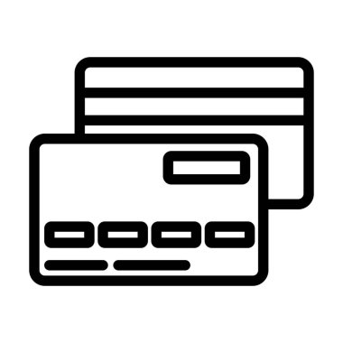 Kredi kartı simgesinin ön ve arka yüzü. Düzenlenebilir genişlikte kalın tasarım. Vektör İllüstrasyonu.