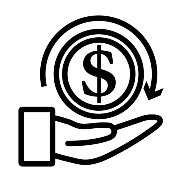 Cash Back Coin Hand Icon Bold Outline Design Editable Stroke — Stock Vector