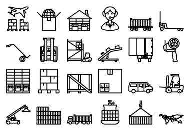 Lojistik Simgesi Ayarlandı. Düzenlenebilir genişlikte kalın tasarım. Vektör İllüstrasyonu.