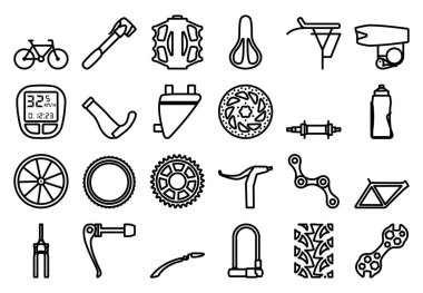 Bisiklet Simgesi Seti. Düzenlenebilir genişlikte kalın tasarım. Vektör İllüstrasyonu.