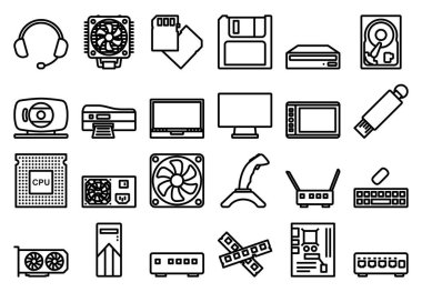 Bilgisayar Simgesi Ayarlandı. Düzenlenebilir Cesur Tasarım. Vektör İllüstrasyonu.
