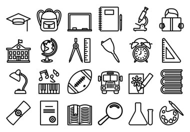 Okul ikonu seti. Düzenlenebilir Cesur Tasarım. Vektör İllüstrasyonu.