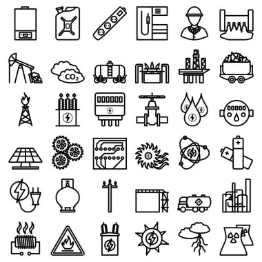 Enerji Simgesi Ayarlandı. Düzenlenebilir genişlikte kalın tasarım. Vektör İllüstrasyonu.