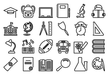 Eğitim Simgesi Ayarlandı. Düzenlenebilir genişlikte kalın tasarım. Vektör İllüstrasyonu.