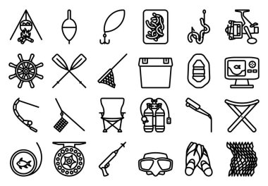 Balık Simgesi Seti. Düzenlenebilir genişlikte kalın tasarım. Vektör İllüstrasyonu.