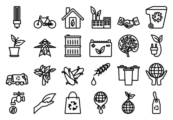 Ecology Icon Set Editable Bold Outline Design Vector Illustration — Stock Vector