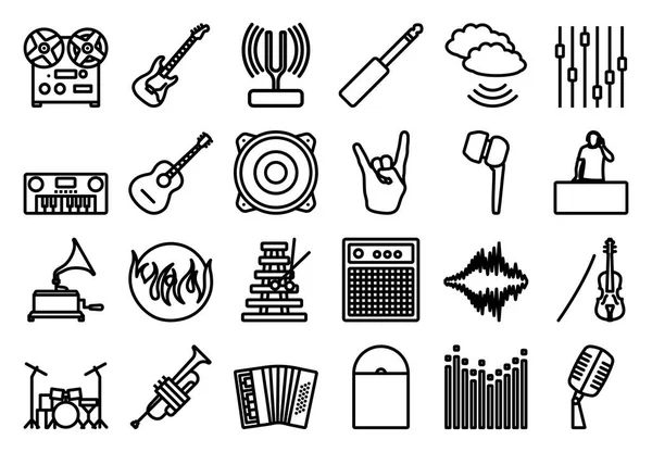 Conjunto Iconos Musicales Diseño Contorno Audaz Con Ancho Carrera Editable — Vector de stock