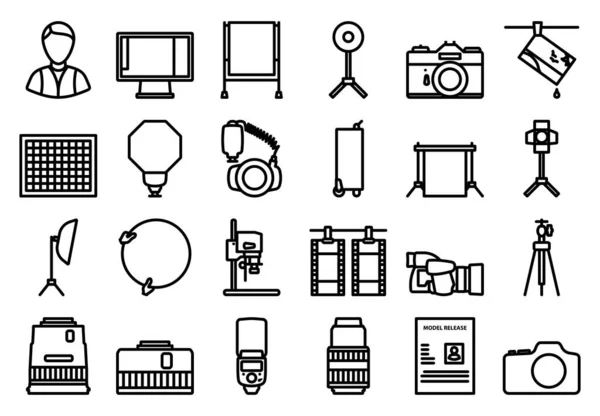 Fotografia Icon Set Desenho Arrojado Com Largura Curso Editável Ilustração —  Vetores de Stock