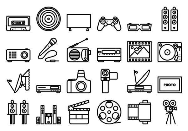 Multimedia Pictogram Set Vet Ontwerp Met Aanpasbare Slagbreedte Vector Illustratie — Stockvector