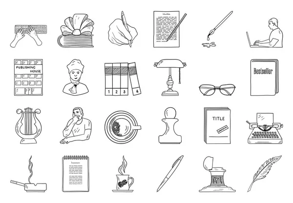 Conjunto Iconos Escritor Diseño Dibujado Mano Doodle Sketch Ilustración Vectorial — Archivo Imágenes Vectoriales