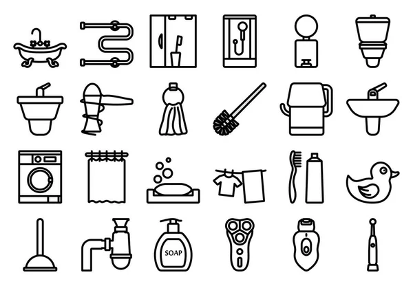 Icon Set Für Das Badezimmer Vorhanden Editierbares Fettes Umrissdesign Vektorillustration — Stockvektor