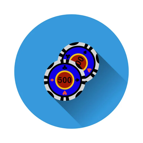 Casino Chips Icon Design Plochého Kruhu Dlouhým Stínem Vektorová Ilustrace — Stockový vektor