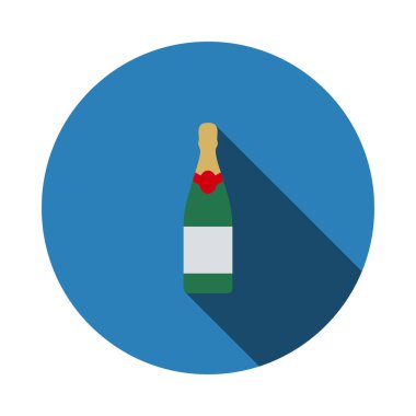 Parti şampanyası ve cam ikon. Uzun Gölgeli Düz Çember Şablon Tasarımı. Vektör İllüstrasyonu.