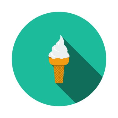 Dondurma ikonu. Uzun Gölgeli Düz Çember Şablon Tasarımı. Vektör İllüstrasyonu.