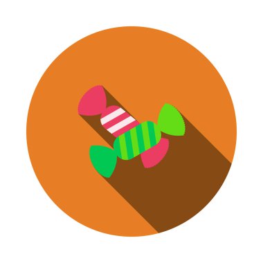 Şeker ikonu. Uzun Gölgeli Düz Çember Şablon Tasarımı. Vektör İllüstrasyonu.