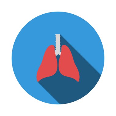 İnsan Ciğerleri Simgesi. Uzun Gölgeli Düz Çember Şablon Tasarımı. Vektör İllüstrasyonu.