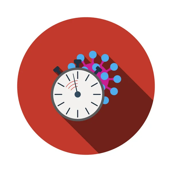Coronavirus Molekülü Stopwatch Simgesi Altında Uzun Gölgeli Düz Çember Şablon — Stok Vektör