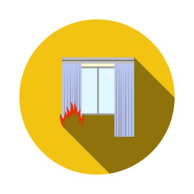 Ev Ateşi Simgesi. Uzun Gölgeli Düz Çember Şablon Tasarımı. Vektör İllüstrasyonu.