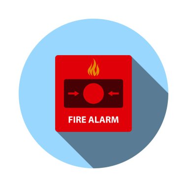 Yangın Alarm Simgesi. Uzun Gölgeli Düz Çember Şablon Tasarımı. Vektör İllüstrasyonu.
