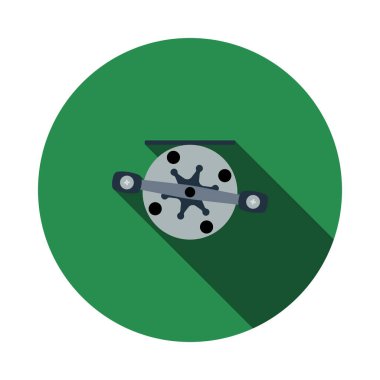 Balık Makarasının Simgesi. Uzun Gölgeli Düz Çember Şablon Tasarımı. Vektör İllüstrasyonu.