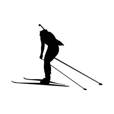 Biatlon silueti. Yüksek detaylı siyah siluet biatlon atletleri. Vektör İllüstrasyonu.