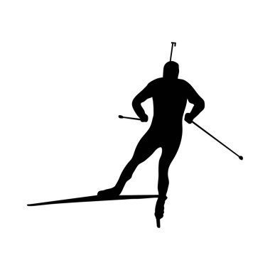 Biatlon silueti. Yüksek detaylı siyah siluet biatlon atletleri. Vektör İllüstrasyonu.