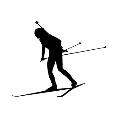 Biatlon silueti. Yüksek detaylı siyah siluet biatlon atletleri. Vektör İllüstrasyonu.