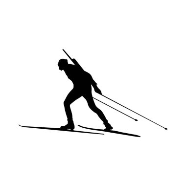 Biatlon silueti. Yüksek detaylı siyah siluet biatlon atletleri. Vektör İllüstrasyonu.