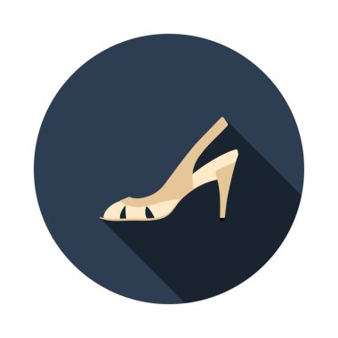 Kadın Topuklu Sandal Simgesi. Uzun Gölgeli Düz Çember Şablon Tasarımı. Vektör İllüstrasyonu.