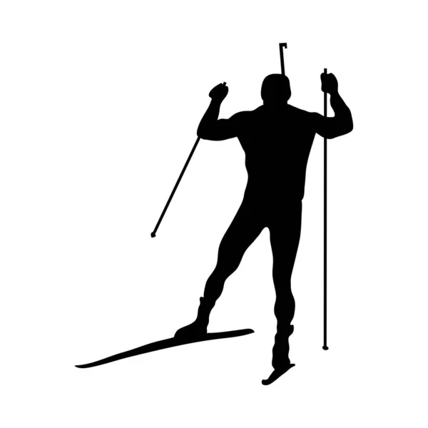 Sylwetka Biathlonowa Wysoka Szczegółowa Gładka Czarna Sylwetka Sportowców Biathlonowych Ilustracja — Wektor stockowy