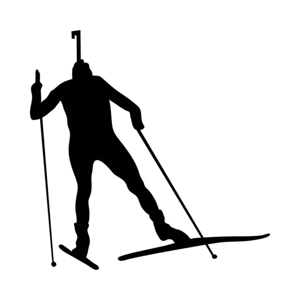 Silhouette Biathlon Forme Nere Morbide Dettagliate Degli Atleti Biathlon Illustrazione — Vettoriale Stock