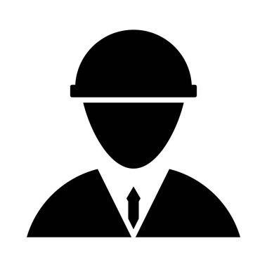 Miğferli İnşaat İşçi Şefi Simgesi. Siyah Şablon Tasarımı. Vektör İllüstrasyonu.