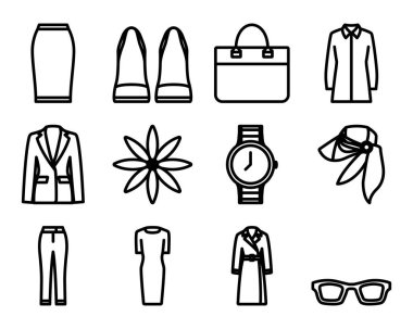 Giysi Simgesi Ayarları. Düzenlenebilir genişlikte kalın tasarım. Vektör İllüstrasyonu.