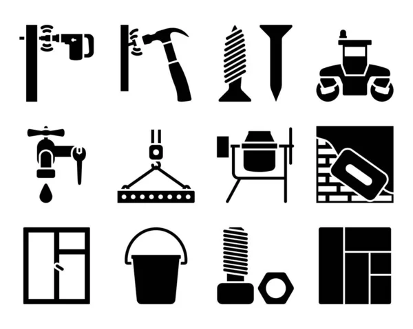 Construction Icon Set Fully Editable Vector Illustration Text Expanded — Stock Vector