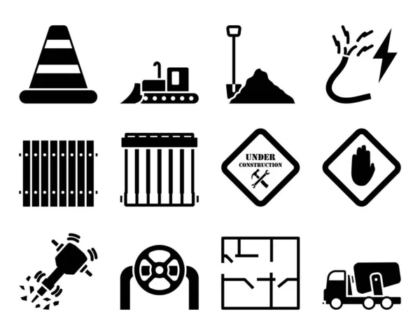 Conjunto Iconos Construcción Ilustración Vectorial Totalmente Editable Texto Ampliado — Archivo Imágenes Vectoriales