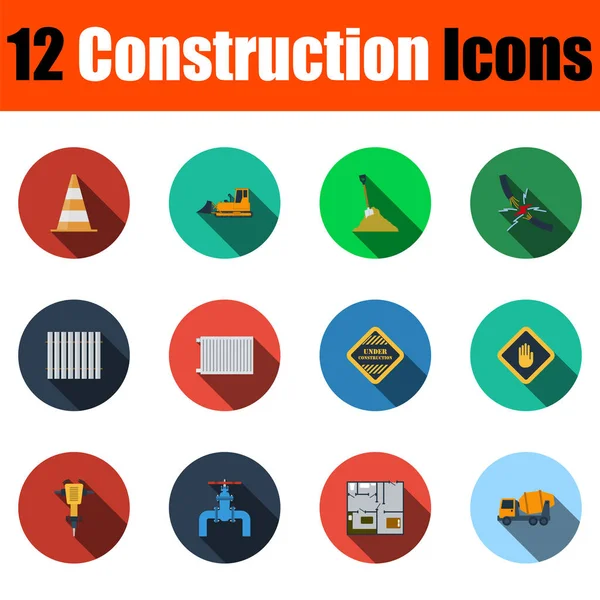 Conjunto Iconos Construcción Diseño Plano Con Sombra Larga Ilustración Vectorial — Vector de stock