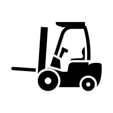 Depo Forklift Simgesi. Siyah Şablon Tasarımı. Vektör İllüstrasyonu.