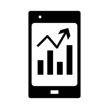Analitik Diyagram Simgesi olan akıllı telefon. Siyah Şablon Tasarımı. Vektör İllüstrasyonu.