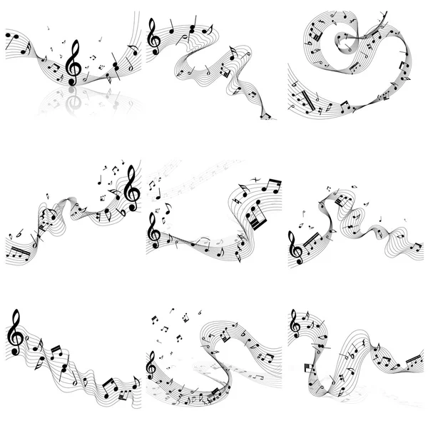 Musical notes staff set — Stock Vector