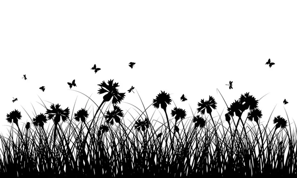 Fondo del prado con mariposas — Vector de stock