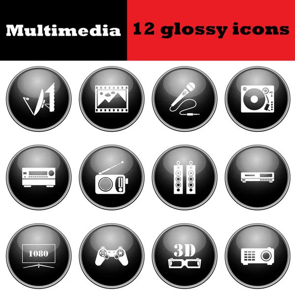 Conjunto de iconos multimedia brillantes — Vector de stock