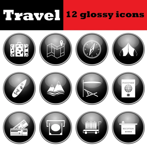 Set van reizen glanzende iconen — Stockvector