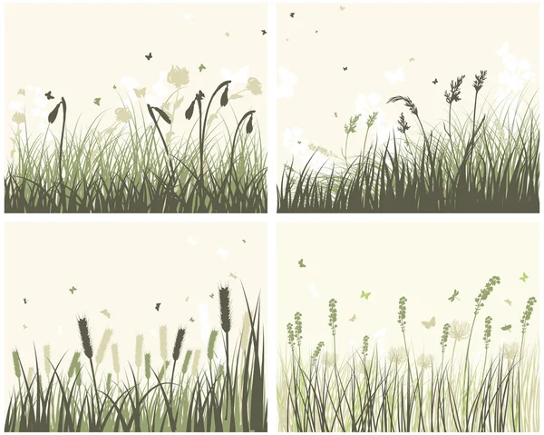 4 Meadow Backgrounds — Stock Vector