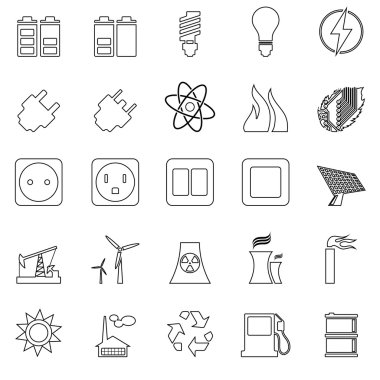 Elektrik, güç ve enerji Icon set