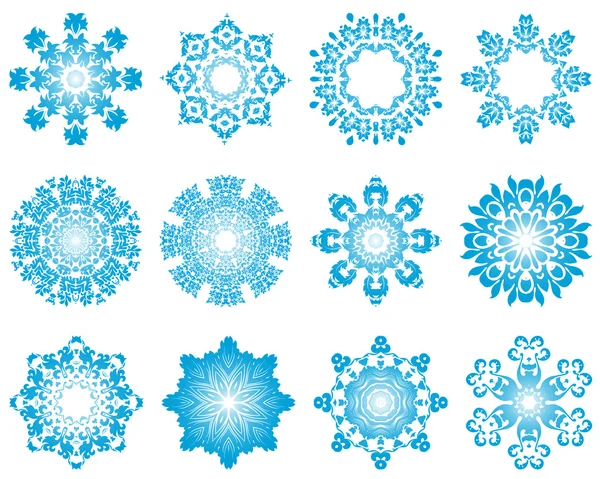 Twelve Circle Snowflakes Ornaments — Stock Vector